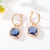 Fashion New Square Gem Retro Golden Inlay Crystal Alloy Earrings sku image 3