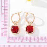 Fashion New Square Gem Retro Golden Inlay Crystal Alloy Earrings main image 3
