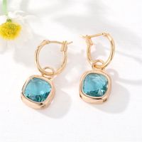 Fashion New Square Gem Retro Golden Inlay Crystal Alloy Earrings main image 2