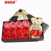 Christmas Gift 12 Rose Soap Flower Gift Box Plus Cotton Bear Festive Promotional Supplies Casual Gift Wholesale sku image 3