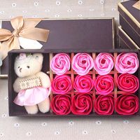 Christmas Gift 12 Rose Soap Flower Gift Box Plus Cotton Bear Festive Promotional Supplies Casual Gift Wholesale sku image 1