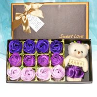 Christmas Gift 12 Rose Soap Flower Gift Box Plus Cotton Bear Festive Promotional Supplies Casual Gift Wholesale sku image 4