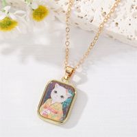 New Cute Style Cat Oil Painting Square Pendant Earrings sku image 1