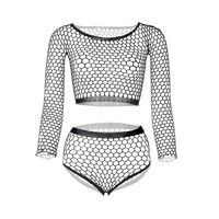 New Style Ripped Fishnet Clothes Shorts Solid Color Sexy Lingerie Suit sku image 2