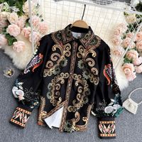 Retro Totem Printed Lantern Long Sleeve Lapel Shirt main image 4