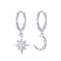 S925 Sterling Silver Fashion Creative Star Moon Asymmetric Ear Clip Earrings sku image 1