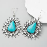 Retro Ethnic Alloy Silver Blue Turquoise Geometric Earrings sku image 1