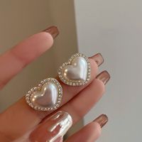 Pendientes De Sirena En Forma De Corazón Incrustaciones De Perlas De Diamantes De Imitación Para Mujer sku image 1