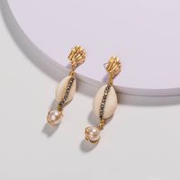 New Fashion Creative Shell Ear Hook Round Pearl Alloy Earrings main image 1