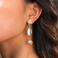 New Fashion Creative Shell Ear Hook Round Pearl Alloy Earrings main image 5