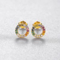 Rainbow Hollow Circle 18k Gold Color Zircon Earrings sku image 1
