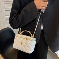 Women's Pu Leather Solid Color Lingge Vintage Style Chain Square Zipper Handbag Crossbody Bag sku image 1
