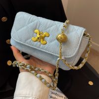 Women's Denim Solid Color Vintage Style Metal Button Chain Square Buckle Crossbody Bag main image 1
