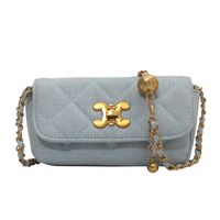 Women's Denim Solid Color Vintage Style Metal Button Chain Square Buckle Crossbody Bag main image 4