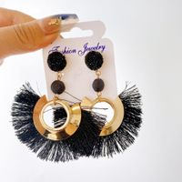 Women's Ethnic Style Sector Tassel Alloy Earrings Metal Diamond Artificial Gemstones Earrings sku image 2