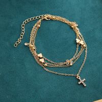 Fashion Cross Heart Shape Alloy Inlaid Crystal Artificial Crystal Women's Anklet main image 5