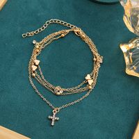Fashion Cross Heart Shape Alloy Inlaid Crystal Artificial Crystal Women's Anklet main image 4