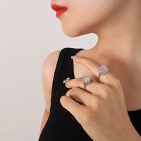 Retro Geometric Titanium Steel Plating Metal White Sea Shell Rings sku image 1