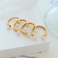 Women's Simple Style Geometric Stainless Steel Rings Plating Artificial Pearls Stainless Steel Rings main image 1
