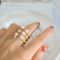 Women's Simple Style Geometric Stainless Steel Rings Plating Artificial Pearls Stainless Steel Rings main image 2