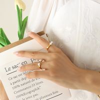 Women's Simple Style Geometric Stainless Steel Rings Plating Artificial Pearls Stainless Steel Rings sku image 4