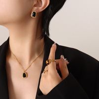 Mujeres Moda Geométrico Acero Titanio Pendientes Collar Embutido Ópalo Conjuntos De Joyas sku image 4