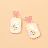 Sweet Heart Shape Flower Synthetic Resin Alloy No Inlaid Earrings sku image 1