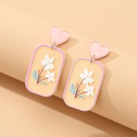 Sweet Heart Shape Flower Synthetic Resin Alloy No Inlaid Earrings main image 4
