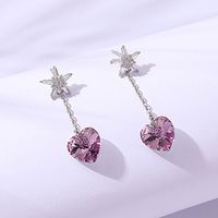 Fashion Star Heart Shape Copper Tassel Artificial Crystal Zircon Earrings sku image 1