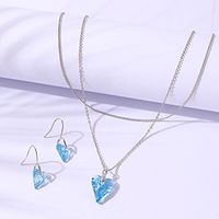Fashion Heart Shape Copper Splicing Artificial Crystal Earrings Necklace Jewelry Set sku image 1