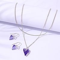 Fashion Heart Shape Copper Splicing Artificial Crystal Earrings Necklace Jewelry Set sku image 2