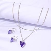 Fashion Heart Shape Copper Splicing Artificial Crystal Earrings Necklace Jewelry Set main image 3
