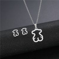 Stainless Steel Necklace Earrings Set Wholesale Fashion Heart Bear Two-piece Set sku image 36