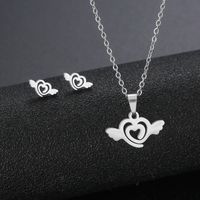 Stainless Steel Necklace Earrings Set Wholesale Fashion Heart Bear Two-piece Set sku image 40