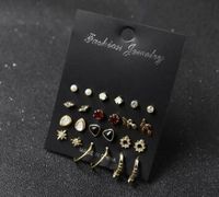 New Moon Flower Rhinestone Earrings Set 14 Pairs Of Creative Retro Small Daisy Earrings For Women Wholesale sku image 1