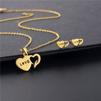 Fashion Hollow Heart-shaped Titanium Steel Earrings Necklace Set sku image 2