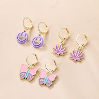 Fashion Maple Leaf Smiley Face Butterfly Alloy Plating Earrings main image 3