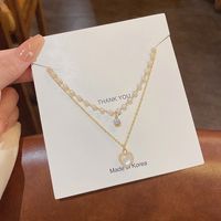 Mode Herzform Titan Stahl Halskette Künstliche Perlen Zirkon Edelstahl Halsketten sku image 1