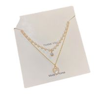 Mode Herzform Titan Stahl Halskette Künstliche Perlen Zirkon Edelstahl Halsketten main image 2
