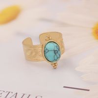 Stainless Steel 18K Gold Plated Fashion Inlay Asymmetrical Dress Turquoise Rings main image 6