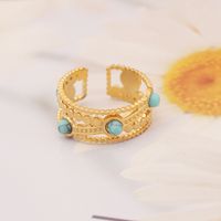 Stainless Steel 18K Gold Plated Fashion Inlay Asymmetrical Dress Turquoise Rings main image 4