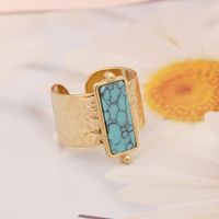 Stainless Steel 18K Gold Plated Fashion Inlay Asymmetrical Dress Turquoise Rings main image 2