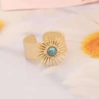 Stainless Steel 18K Gold Plated Fashion Inlay Asymmetrical Dress Turquoise Rings main image 3