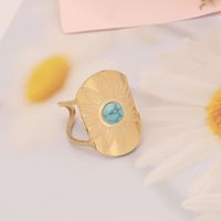 Stainless Steel 18K Gold Plated Fashion Inlay Asymmetrical Dress Turquoise Rings sku image 12