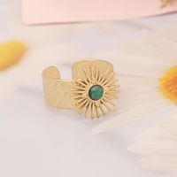 Stainless Steel 18K Gold Plated Fashion Inlay Asymmetrical Dress Turquoise Rings sku image 13