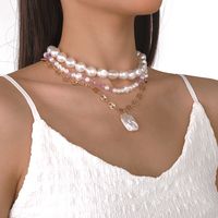 Wholesale Jewelry Fashion Geometric Imitation Pearl Resin Iron Layered Plating Necklace main image 5