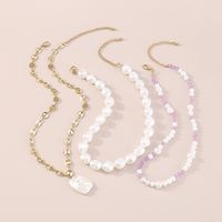 Wholesale Jewelry Fashion Geometric Imitation Pearl Resin Iron Layered Plating Necklace main image 4