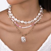 Wholesale Jewelry Fashion Geometric Imitation Pearl Resin Iron Layered Plating Necklace main image 1