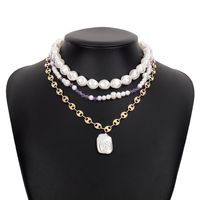 Wholesale Jewelry Fashion Geometric Imitation Pearl Resin Iron Layered Plating Necklace main image 2