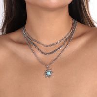 Wholesale Jewelry Fashion Sun Alloy Turquoise Iron Layered Chain Necklace main image 1